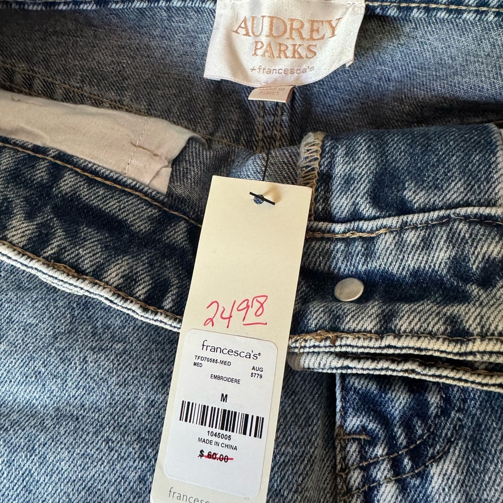 Audrey Parks Women's Denim Skirt with Embroidered Flowers